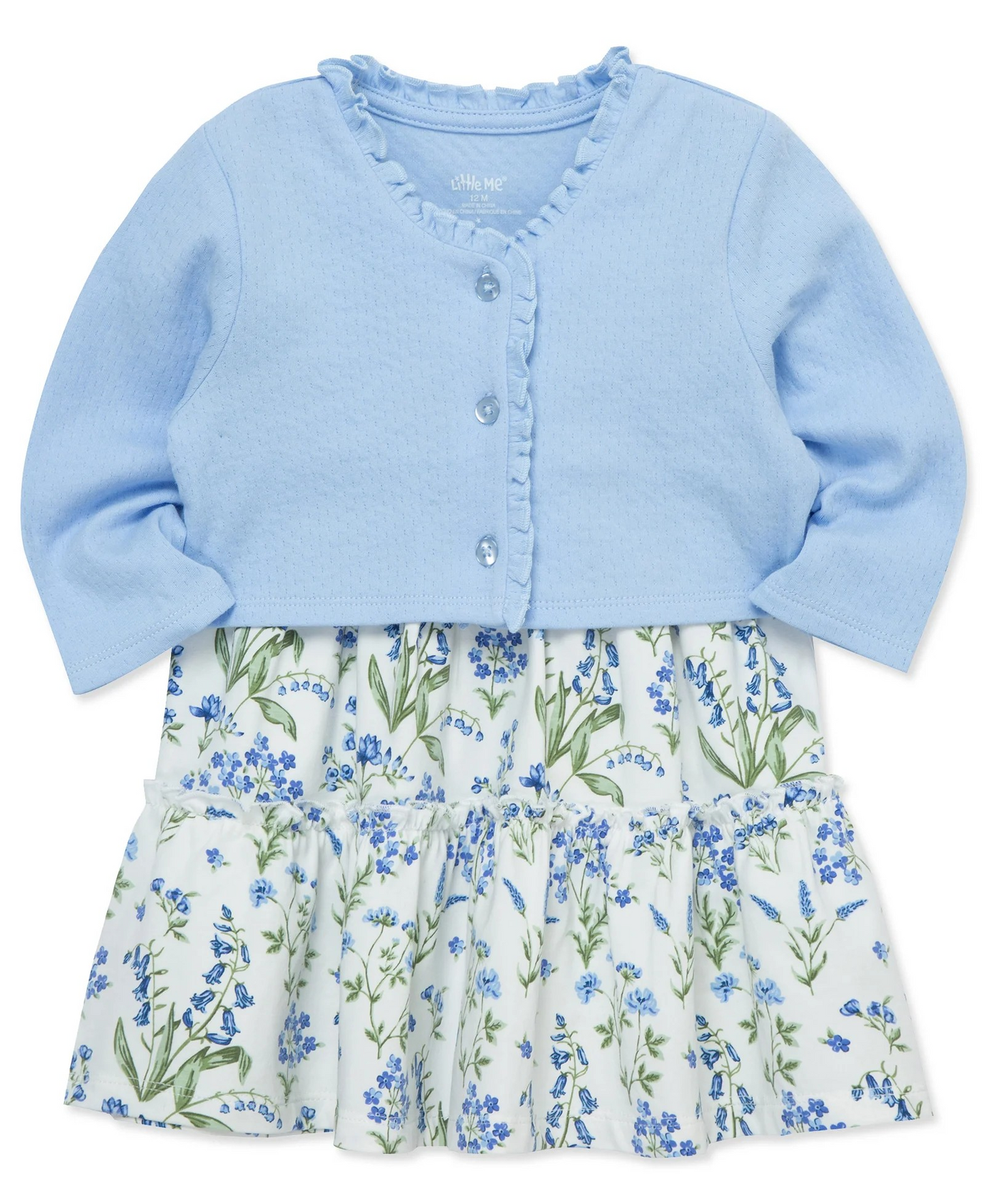 Blue Floral Knit Dress Set
