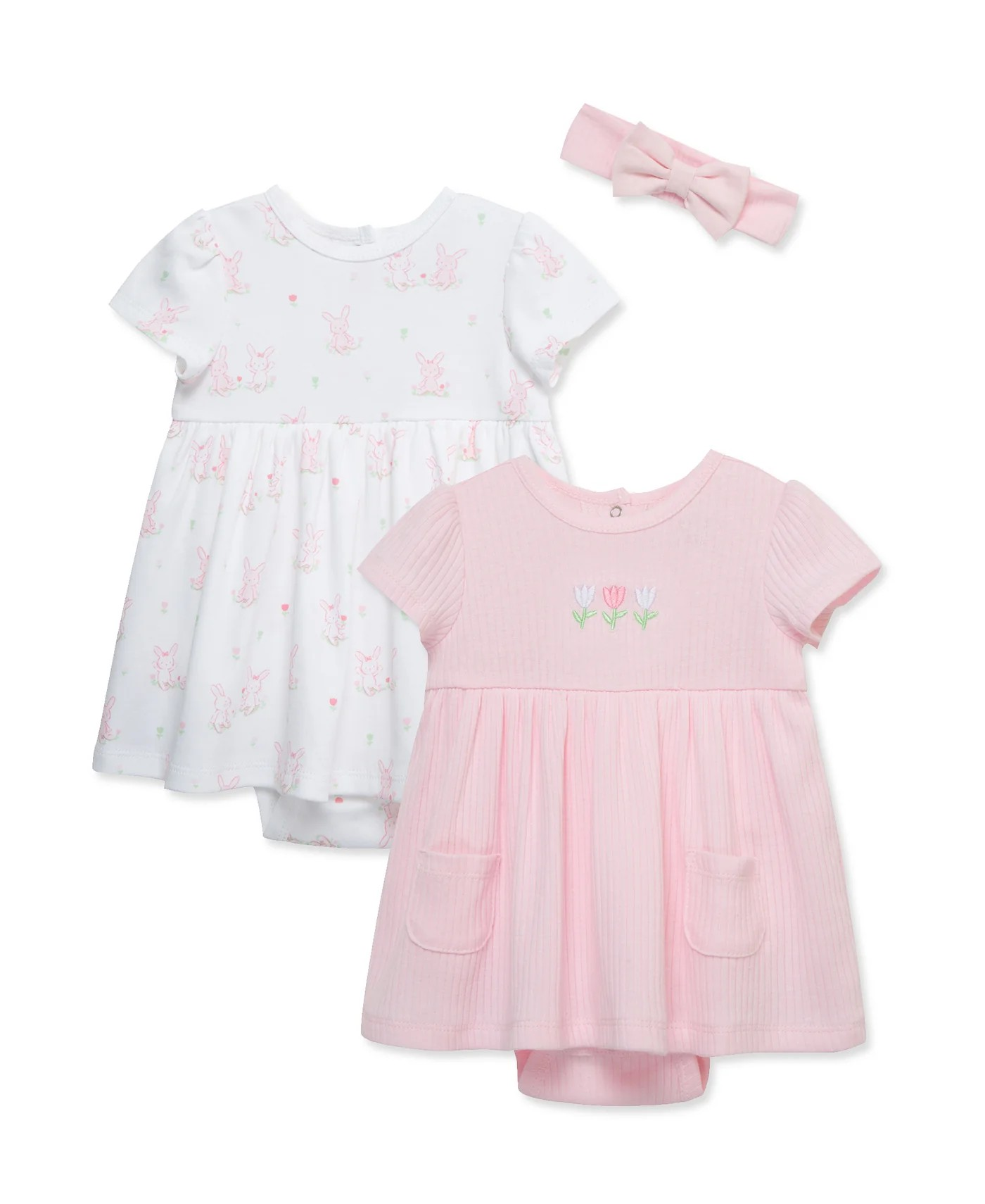 Pink & White floral Bodysuit dress for girls (2-pack)