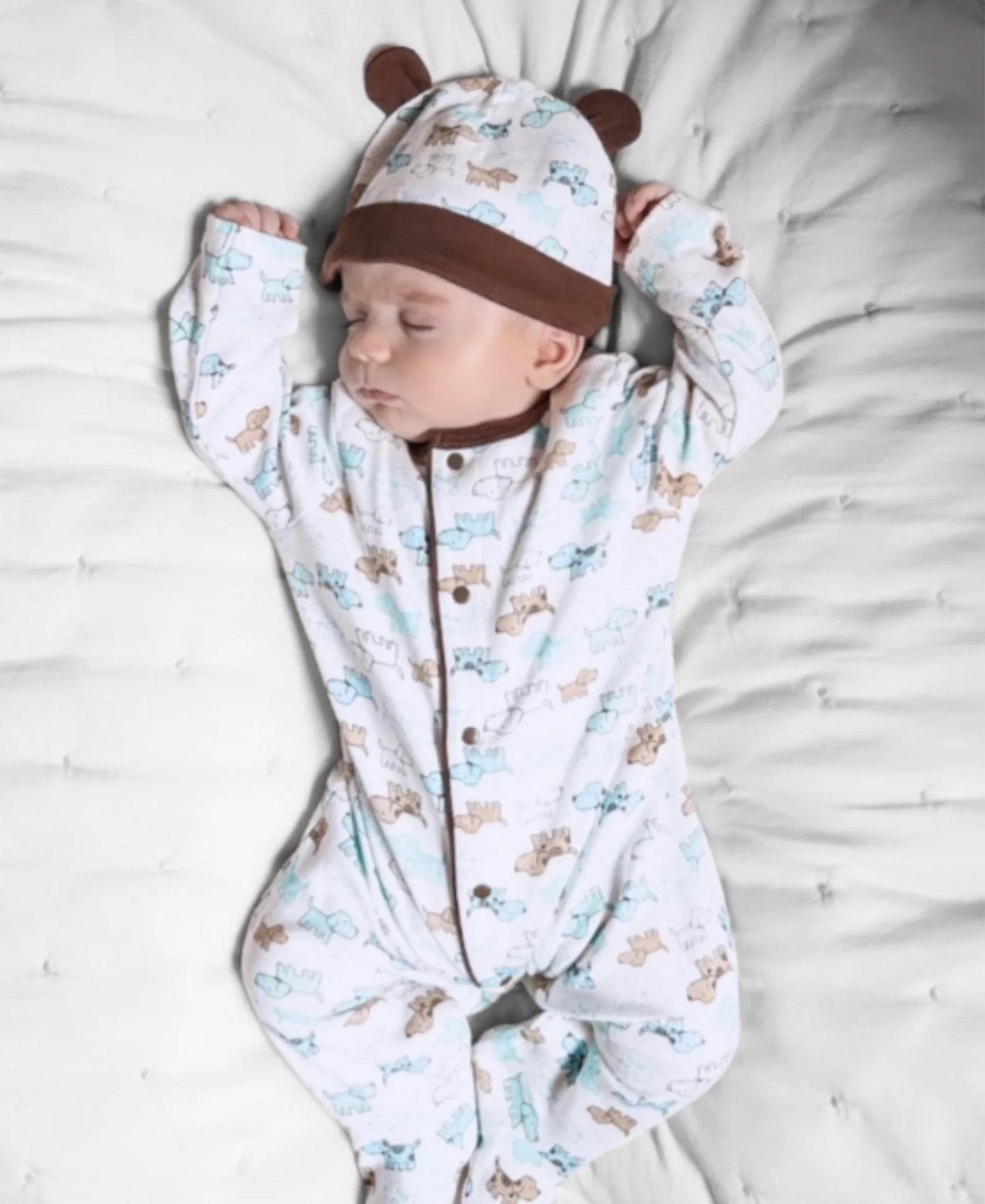Cute Puppies Footed One-Piece & Hat