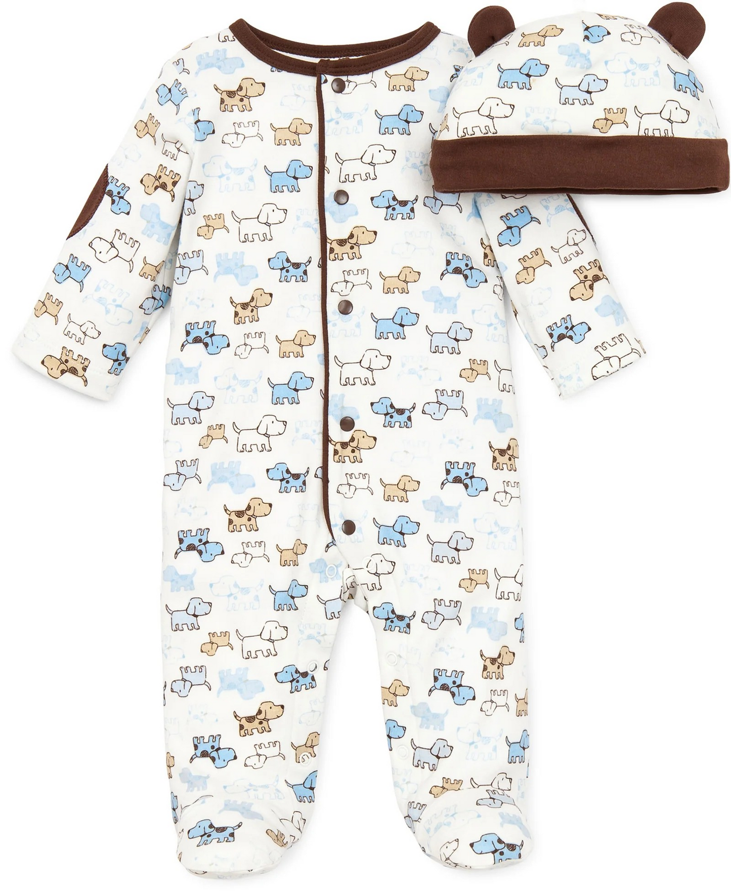 Cute Puppies Footed One-Piece & Hat