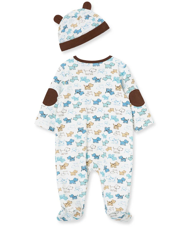 Cute Puppies Footed One-Piece & Hat