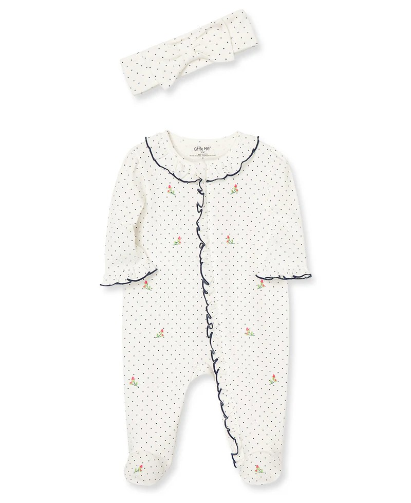 Rosebud 2-Way-Zip Footed One-Piece & Headband