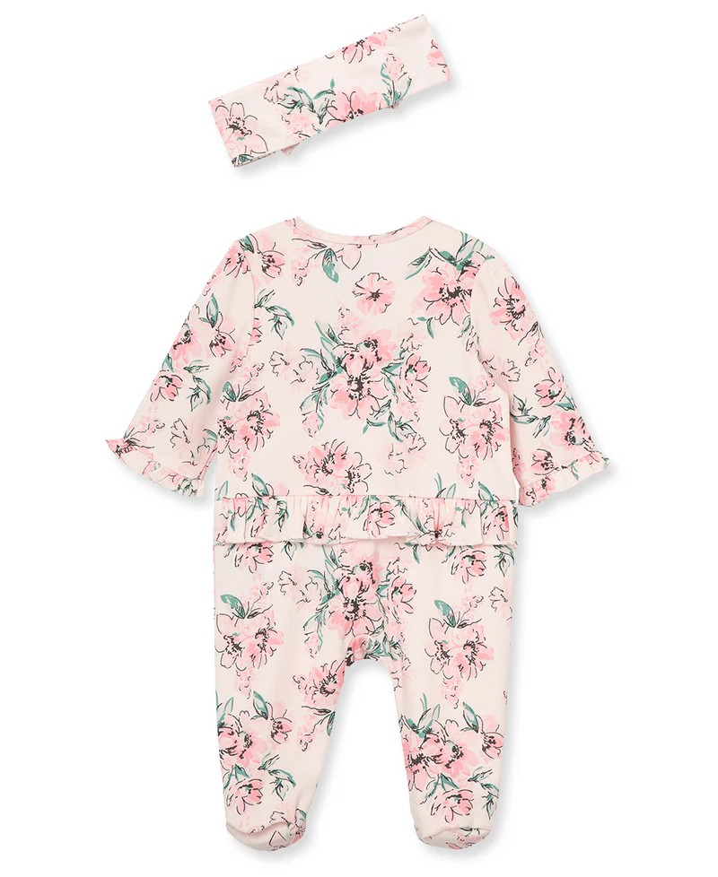 Dream Floral 2-Way-Zip Footed One-Piece & Headband