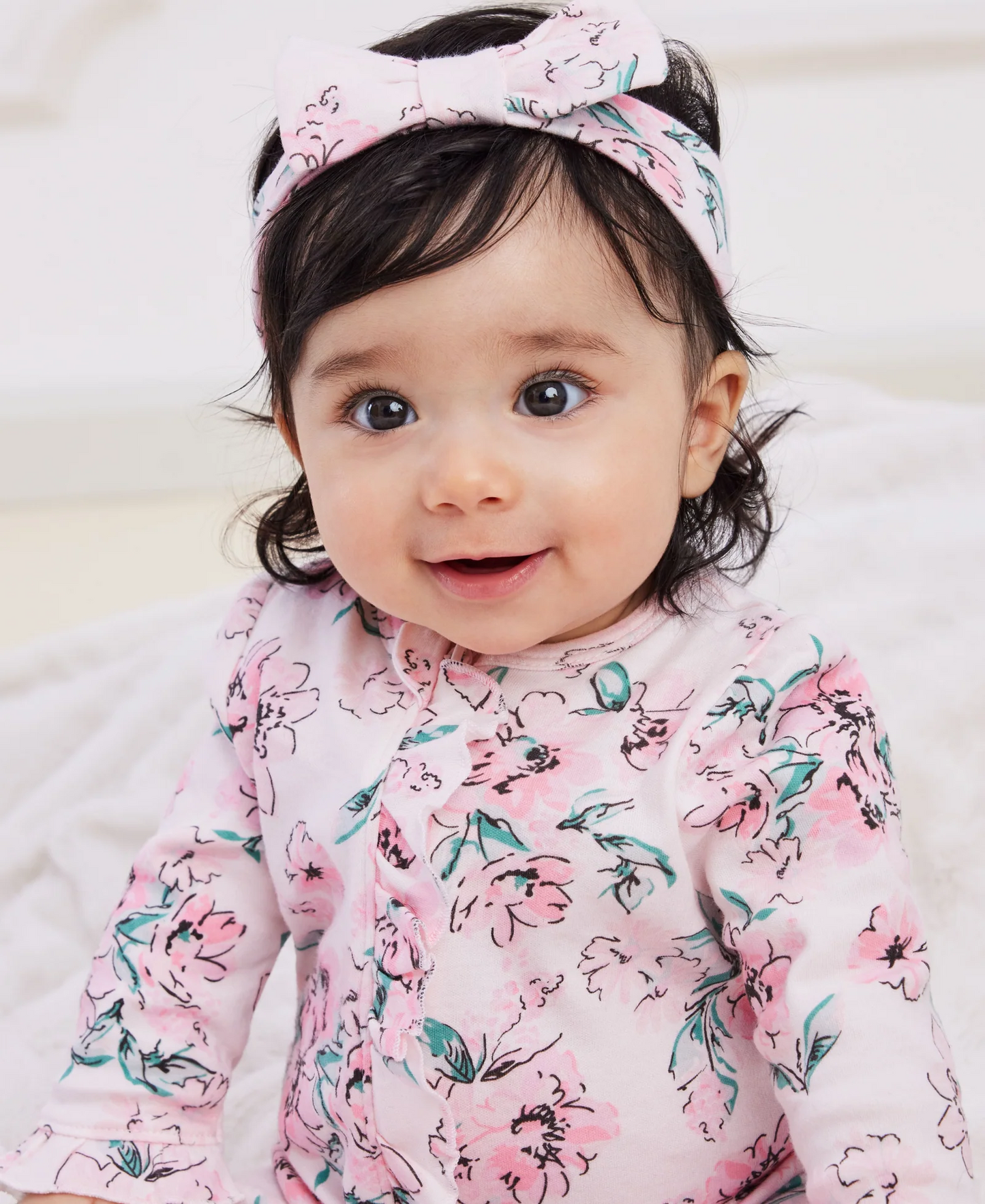 Dream Floral 2-Way-Zip Footed One-Piece & Headband