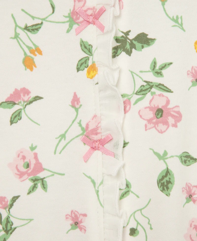 Floral Leaf 2-Way-Zip Footed One-Piece & Hat