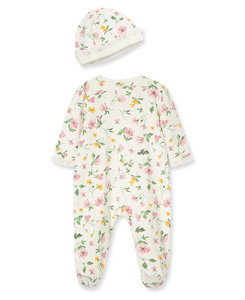 Floral Leaf 2-Way-Zip Footed One-Piece & Hat