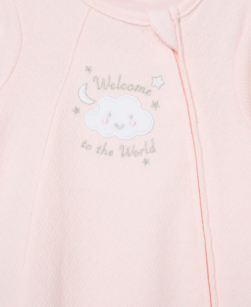 New Pink Welcome To The World Zip Front Footed One-Piece & Hat