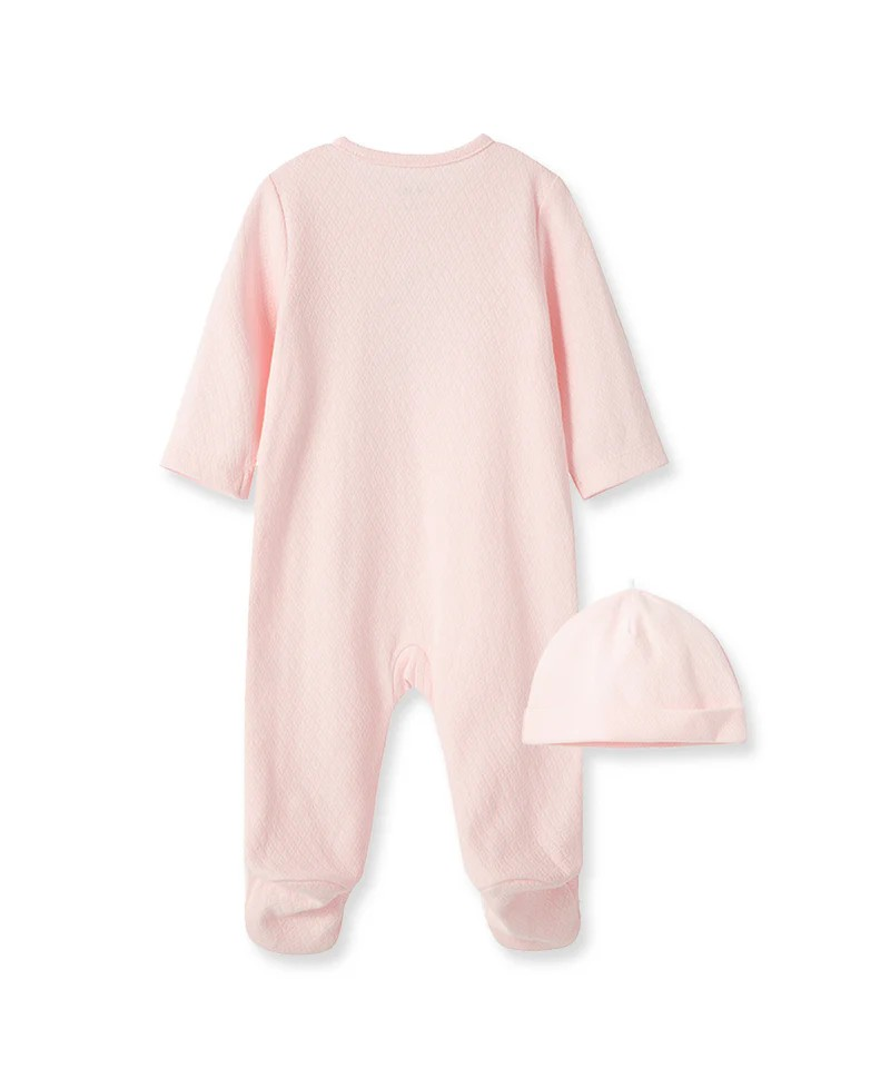 New Pink Welcome To The World Zip Front Footed One-Piece & Hat