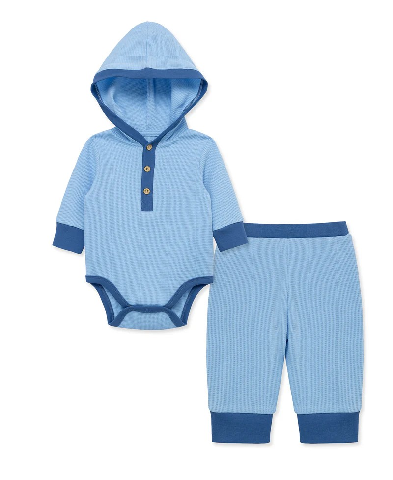 Blue Waffle Knit Bodysuit & Pant Set