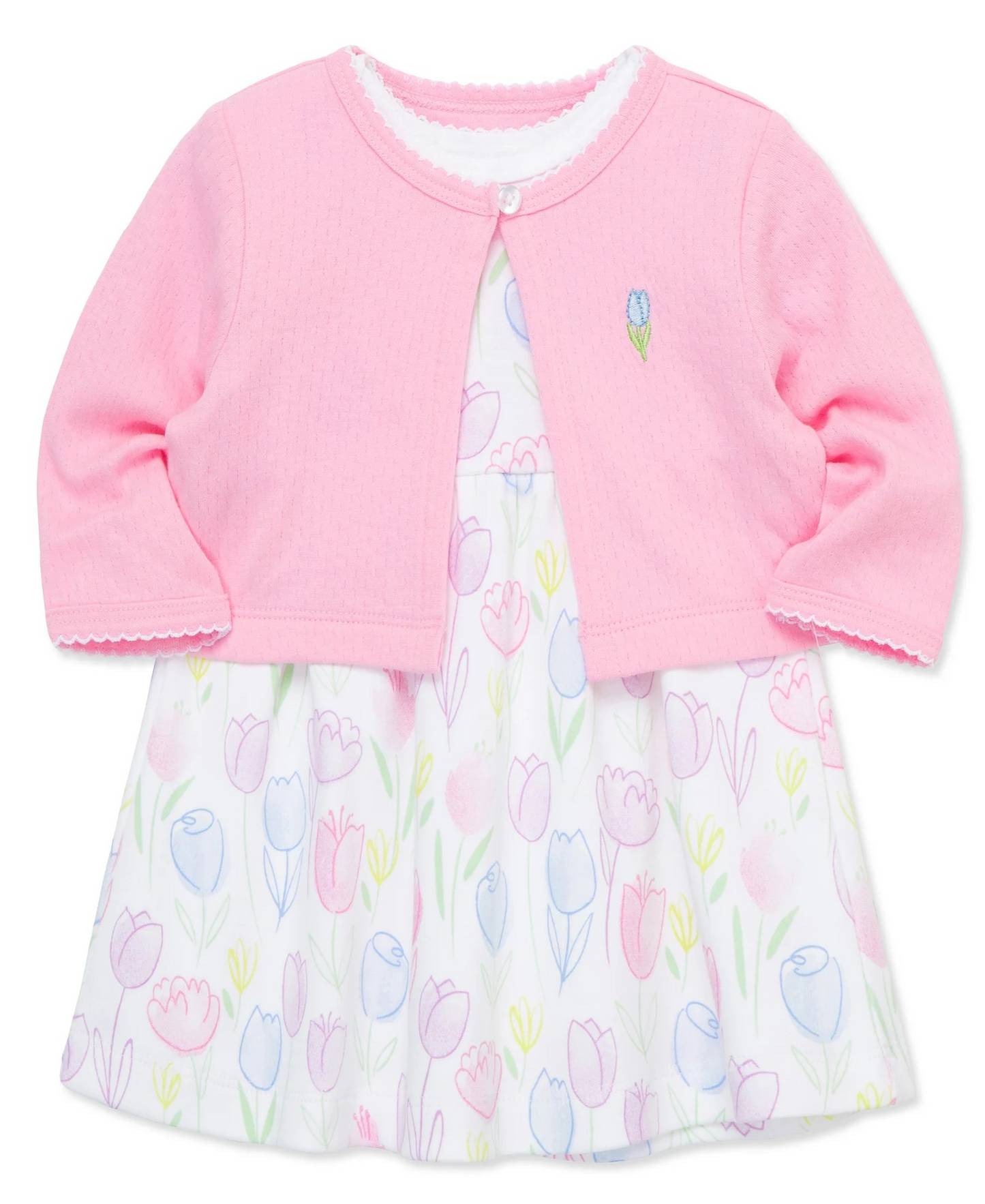 Pretty Tulips Dress & Cardigan Set