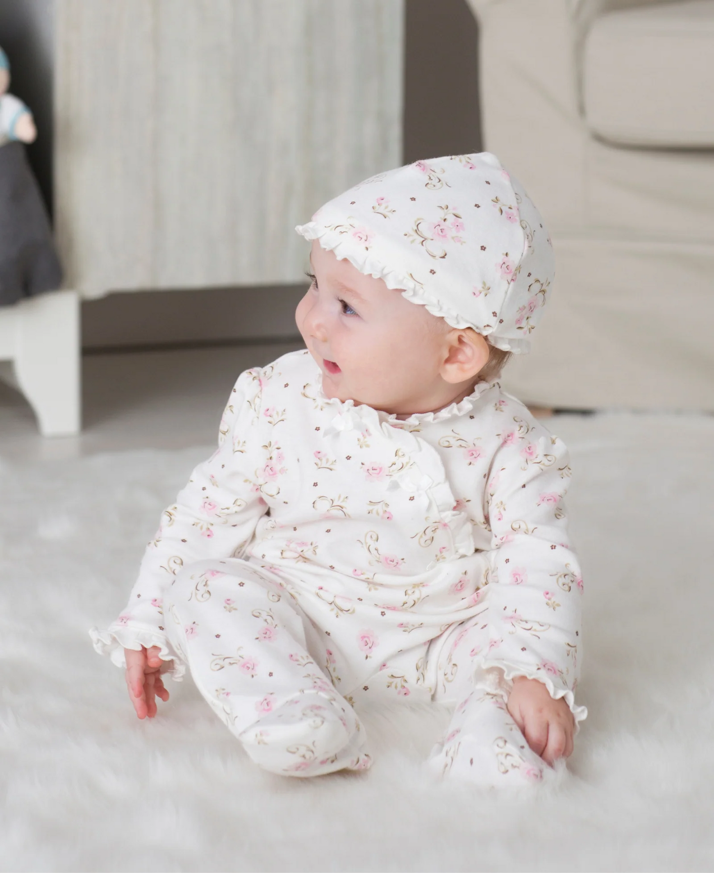Vintage Rose Footed One-Piece & Hat