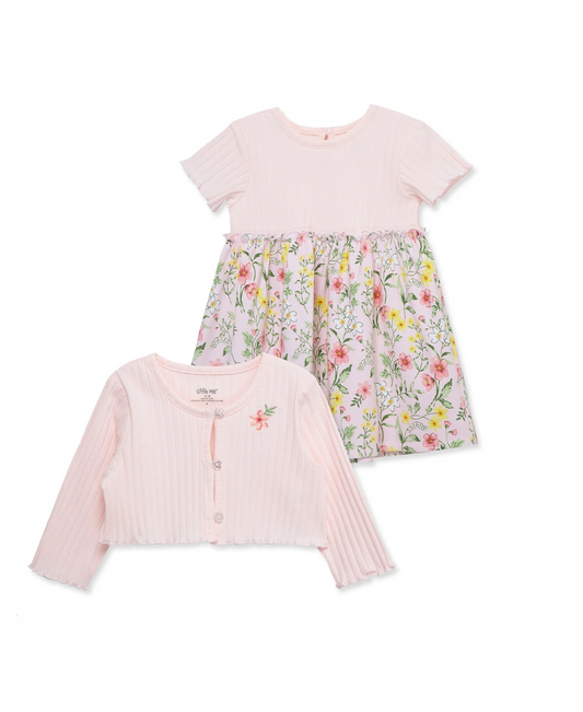 Pink Floral Knit Dress Set