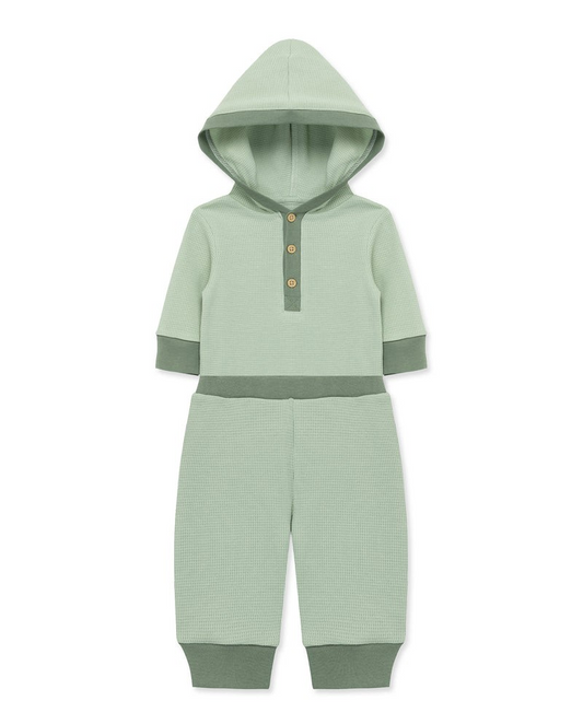 Green Waffle Knit Bodysuit & Pant Set