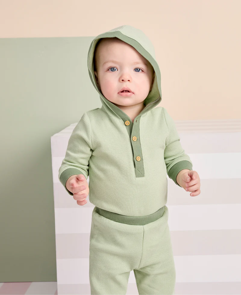 Green Waffle Knit Bodysuit & Pant Set
