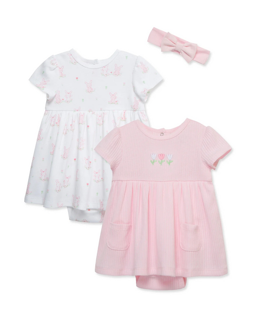 Pink & White floral Bodysuit dress for girls (2-pack)