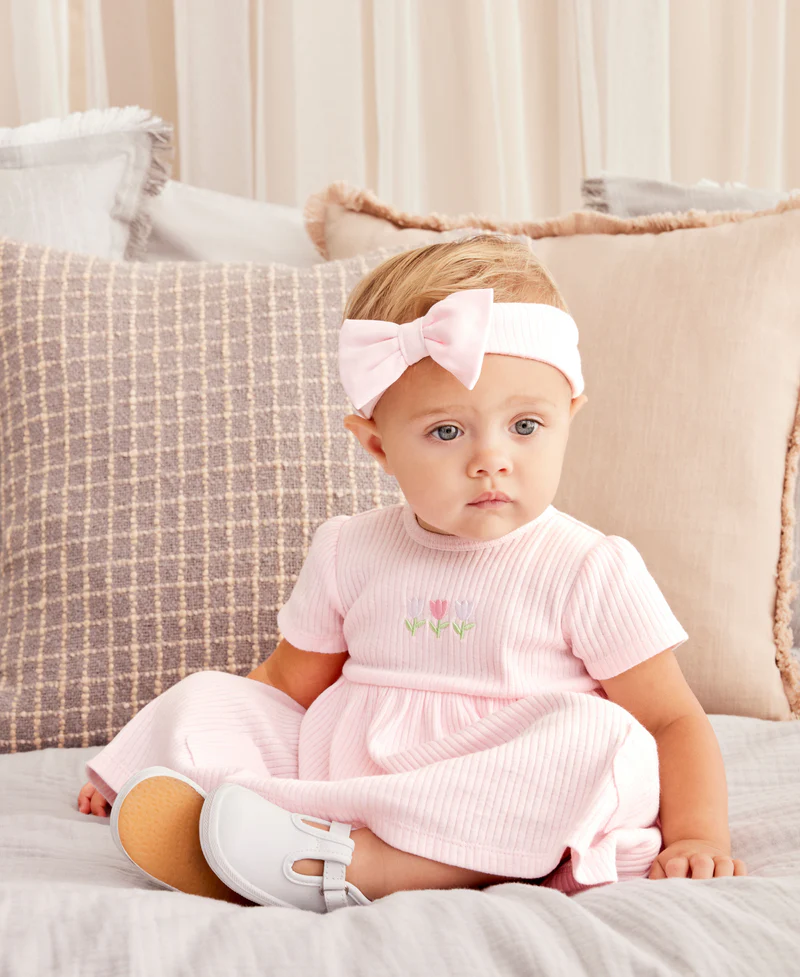 Pink & White floral Bodysuit dress for girls (2-pack)