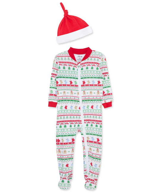 Fair Isle Zip Front Footie & Hat