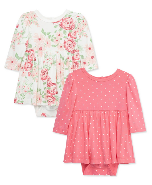 Sweet Bloom Long Sleeve Bodysuit Dress Set (2-Pack)