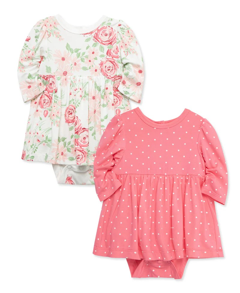 Sweet Bloom Long Sleeve Bodysuit Dress Set (2-Pack)