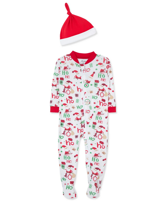 Ho Ho Ho Zip Front Footie & Hat