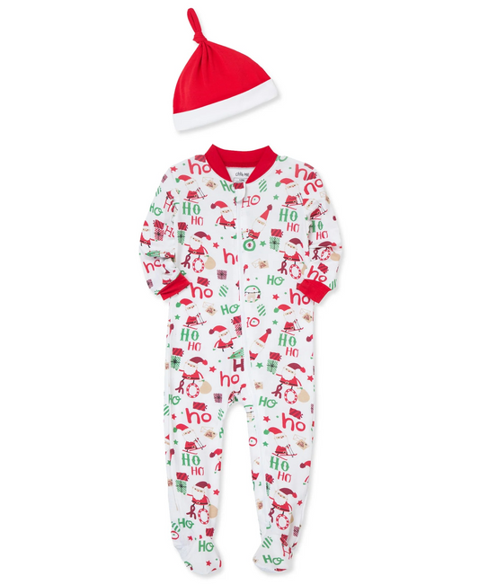 Ho Ho Ho Zip Front Footie & Hat