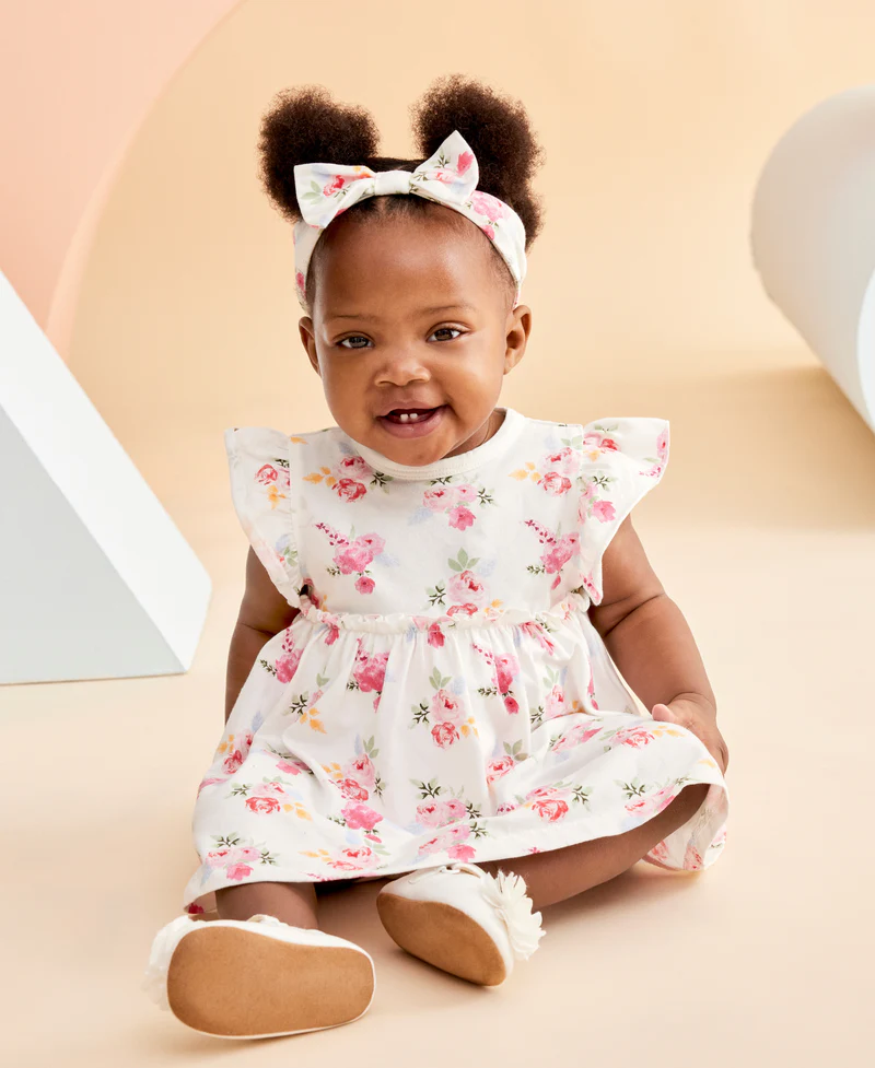 Roses Bodysuit Dress & Headband Set