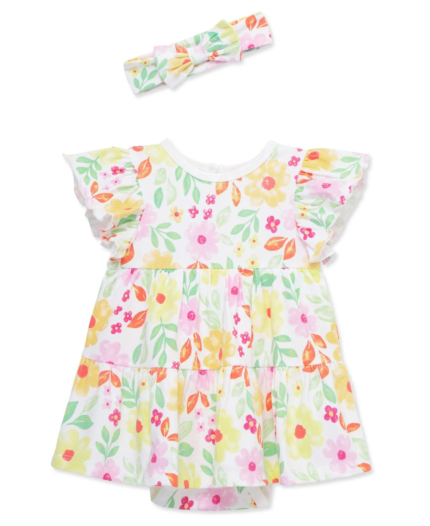 Happy Floral Bodysuit Dress & Headband Set