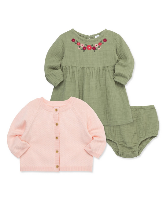 Embroidered Dress & Sweater Set