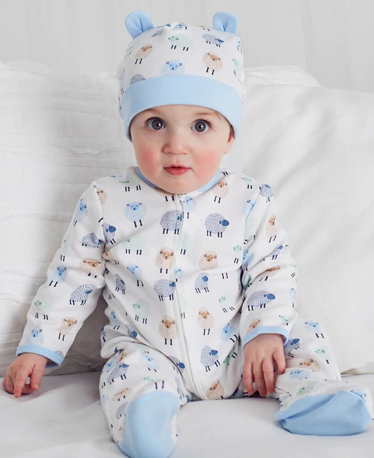 Little Lambs 2-Way-Zip Footed One-Piece & Hat