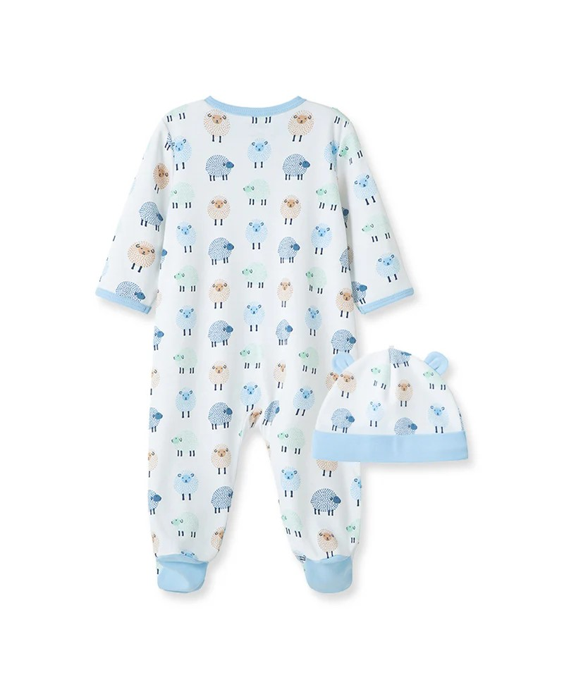 Little Lambs 2-Way-Zip Footed One-Piece & Hat