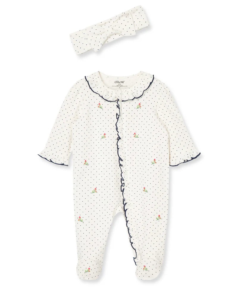 Rosebud 2-Way-Zip Footed One-Piece & Headband