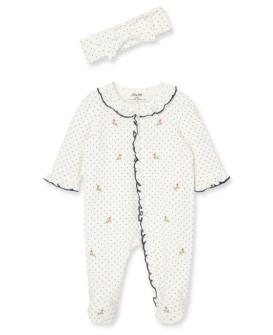 Rosebud 2-Way-Zip Footed One-Piece & Headband
