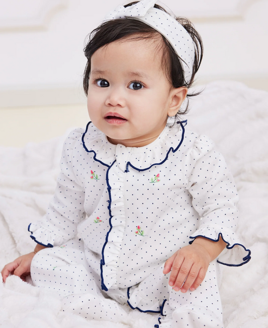 Rosebud 2-Way-Zip Footed One-Piece & Headband