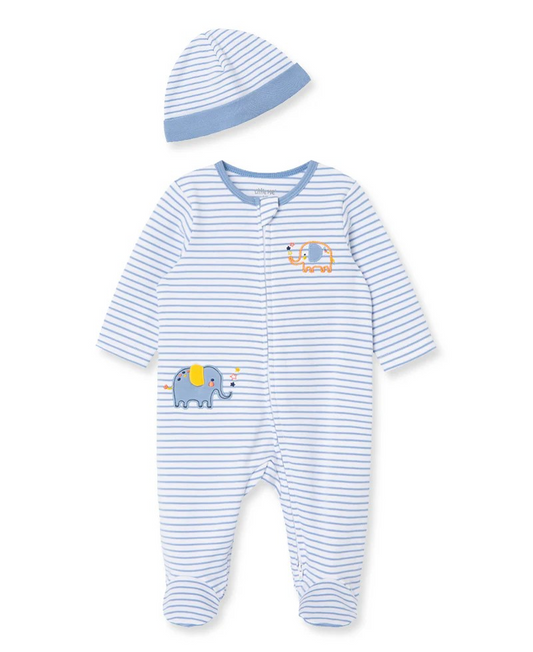 Elephant 2-Way-Zip Footed One-Piece & Hat