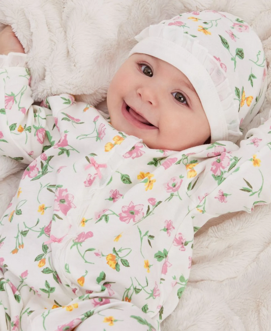 Floral Leaf 2-Way-Zip Footed One-Piece & Hat