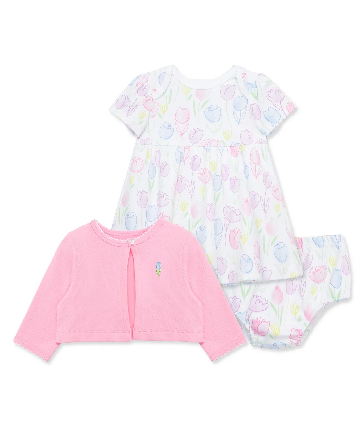 Pretty Tulips Dress & Cardigan Set
