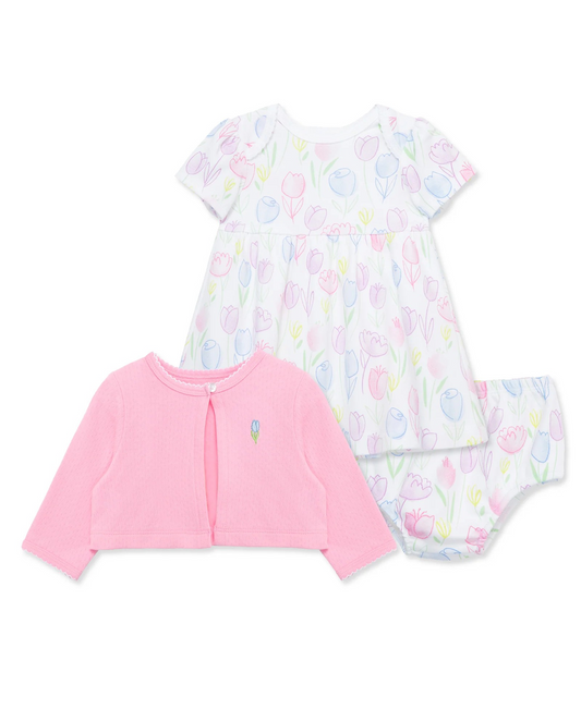 Pretty Tulips Dress & Cardigan Set