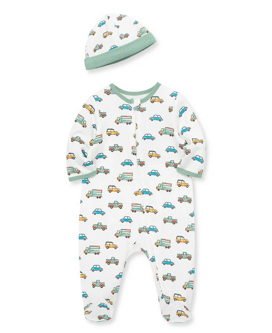On the Go 2-Way-Zip Footed One-Piece & Hat